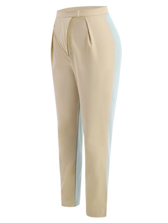 Pantalon Contrastant à Taille Haute - Jaune clair S