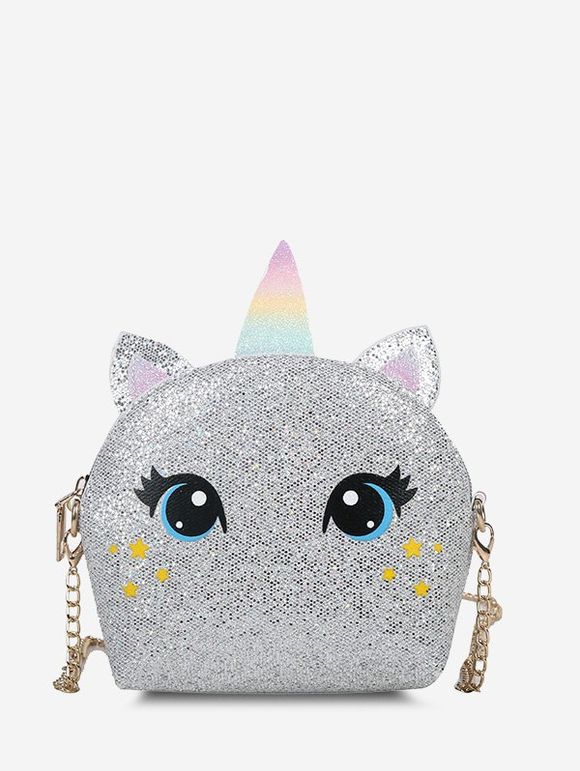 Sac à Bandoulière Motif Licorne de Dessin Animé et Paillettes - Argent 