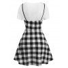 Contrast Colorblock Lace Up Two Piece Suspender Skirt Set - WHITE M