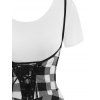 Contrast Colorblock Lace Up Two Piece Suspender Skirt Set - WHITE XXL
