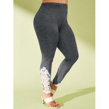 

Plus Size Flower Applique Panel High Rise Leggings, Gray