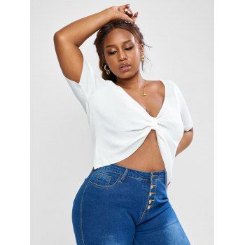 

Plus Size Knot Ribbed Top, White