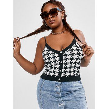 

Plus Size Houndstooth Knit Cami Top, Multicolor
