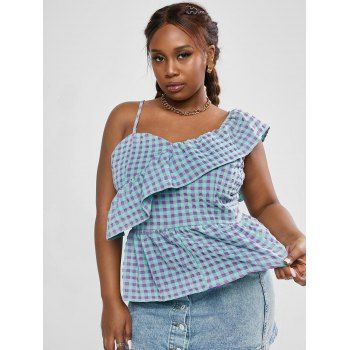 

Plus Size Gingham Ruffle Seersucker Sleeveless Top, Concord