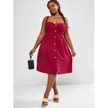 

Plus Size Swiss Dot Non-slip Button Up Bustier Dress, Deep red