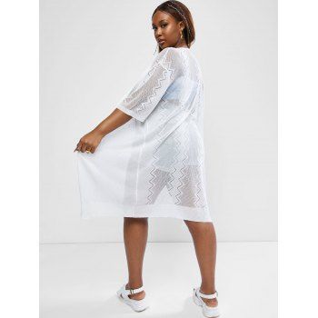 

Plus Size Pointelle Knit Cover-up Cardigan, White