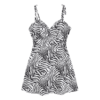 Plus Size Tie Shoulder Zebra Print Frilled Cami Dress