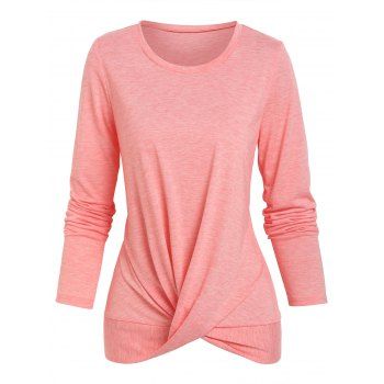 

Twist Front Long Sleeve Heathered T-shirt, Light pink