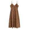 Plus Size Leopard Print High Slit Dress - COFFEE L