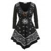 T-shirt Cachemire Imprimé Anneau en O de Grande Taille à Col V - Noir 2X