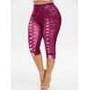 Legging Court 3D Jean Imprimé de Grande Taille à Lacets - Rouge foncé 2X