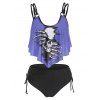 Tummy Control Tankini Swimwear Gothic Swimsuit Skeleton Skull Print Strappy Cinched Ruched Summer Beach Bathing Suit
