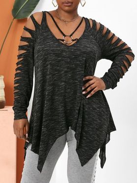 Plus Size O Ring Strappy Ladder Cutout Handkerchief Tee