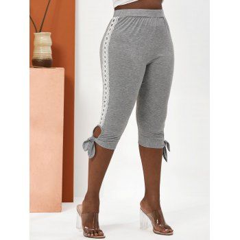 

Plus Size Crochet Panel Tied Capri Leggings, Light gray