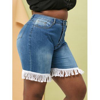 

Braided Fringes Denim Plus Size Bermuda Shorts, Blue