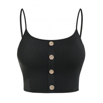 

Plus Size Basic Mock Buttons Crop Top, Black