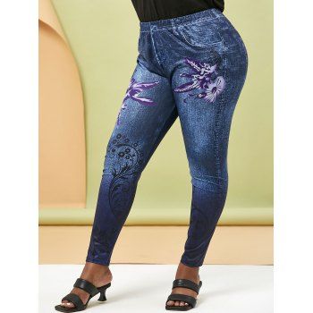 

Plus Size 3D Print Floral Leggings, Deep blue