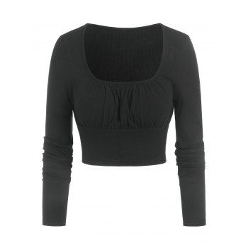 

Ruched Bust Ribbed Cropped T-shirt, Black