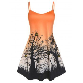 

Plus Size Halloween Tree Pumpkin Face Print Dress, Orange