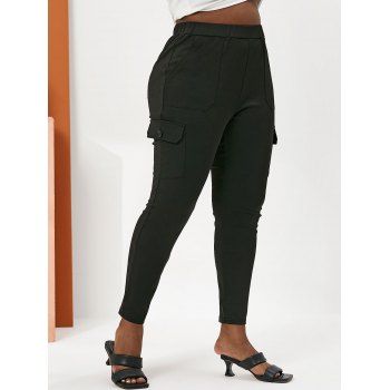 

Plus Size Flap Pocket High Rise Pants, Black