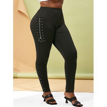 

Plus Size Zippered Studded Skinny Pants, Black