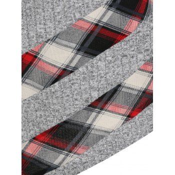 Hooded Plaid Print Ribbed Asymmetrical Knitwear