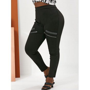 

Plus Size Zip Studded High Rise Leggings, Black