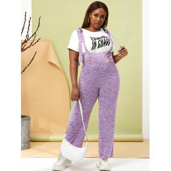 

Plus Size Space Dye Tie Shoulder Suspender Jumpsuit, Light purple