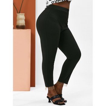 

Plus Size Fringed Hem Leggings, Black