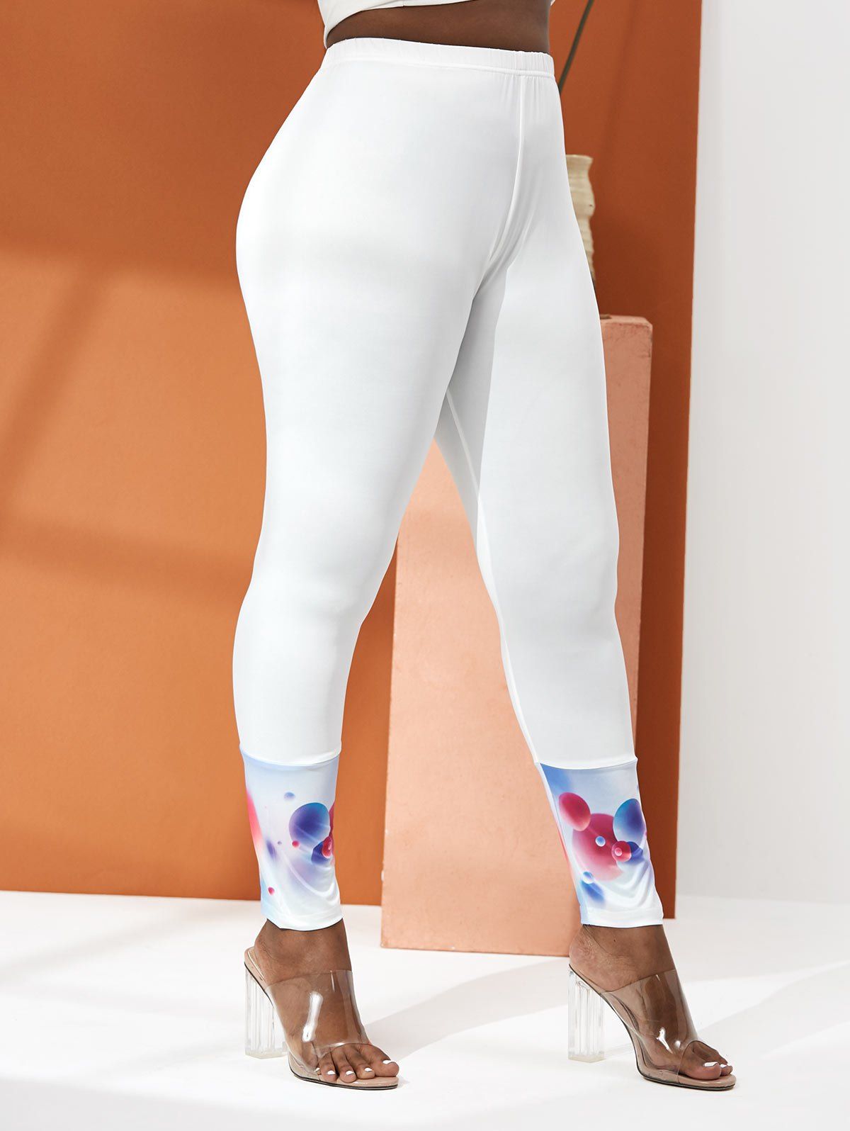 Pantalon Moulant à Imprimé 3D Boule à Coupe Haute de Grande Taille - Blanc 1X