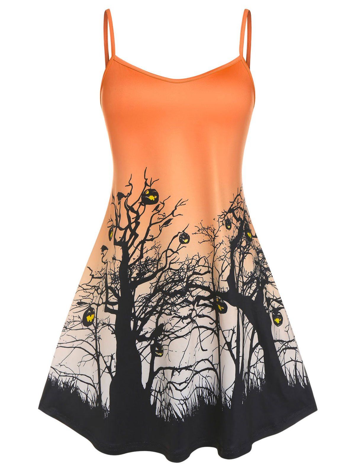 Plus Size Halloween Tree Pumpkin Face Print Dress - ORANGE 4X