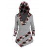 Hooded Plaid Print Ribbed Asymmetrical Knitwear - LIGHT GRAY L