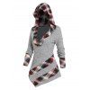 Hooded Plaid Print Ribbed Asymmetrical Knitwear - LIGHT GRAY XXXL