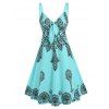Robe d'été Mi-Longue à Imprimé Tribale Nouée en Avant en Ligne A à Col V - Bleu clair M
