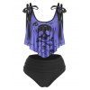 Ensemble de Tankini Matelassé à Imprimé Crâne avec Nœud Papillon - Violet clair L