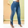 Jean Fuselé Contrasté à Côté de Grande Taille à Lacets - Bleu 5XL