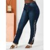 Jean Fuselé Contrasté à Côté de Grande Taille à Lacets - Bleu profond 5XL