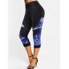 Legging Capri à Imprimé Papillon Galaxie en Dentelle Insérée avec Nœud Papillon - Bleu XL