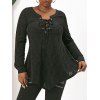 Plus Size Eyelet Lace Up Roll Up Sleeve Top - BLACK L