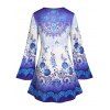 Plus Size Ombre Print Keyhole Tie Bell Sleeve Tee - BLUE 3X