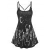 Robe à Imprimé Lune Etoile Squelette à Bretelle Fine - Noir L