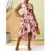 Maxi Robe Haute Basse Teintée sans Manches de Grande Taille à Lacets - Rouge foncé L