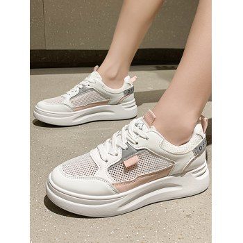 

Lace-Up Color Contrast Mesh Sneakers, Pink