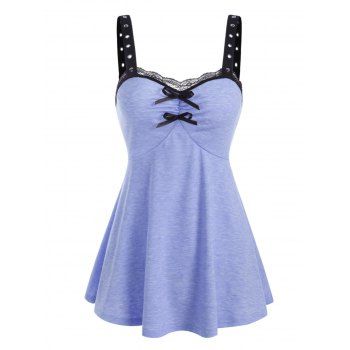 

Lace Insert Grommet Bowknot Ruched Tank Top, Purple