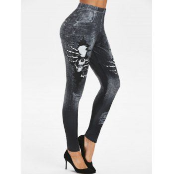 

Skull 3D Print Skinny Jeggings, Black