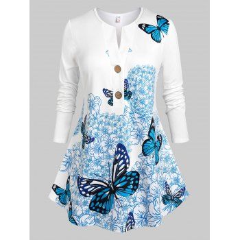 

Plus Size Flower Butterfly Print T-shirt, White