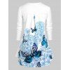 Plus Size Flower Butterfly Print T-shirt - WHITE 5X