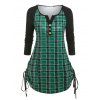 T-shirt Plissé à Carreaux de Grande Taille - Vert 4X