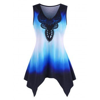 

Dip Dye Guipure Insert Handkerchief Tank Top, Multicolor
