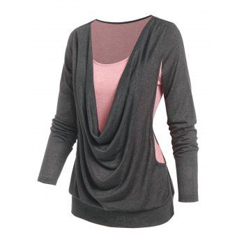 

Draped Heathered Faux Twinset T-shirt, Dark gray